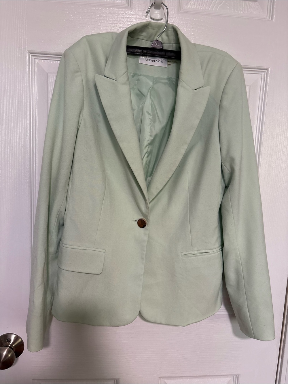 Calvin Klein Mint Green One-Button Tailored Blazer Jacket Size 10P Pastel Sage